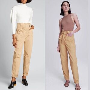 ALC Khaki Italian Cotton Linen Twill High Rise Pleated Waist Straight Leg Pant 6
